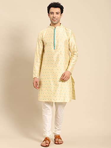 Image of Men's Navy Blue Cotton Festive Wear Regular Fit Woven Design Kurta | Indian Wedding Wear Kurta | Festive Ethnic Kurta