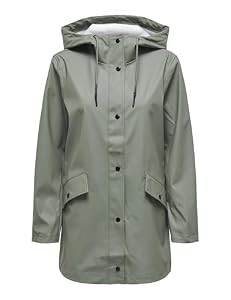 ONLY Damen wasserabweisende Regenjacke ONLElisa Regenmantel mit Kapuze 15261734 Agave Green M