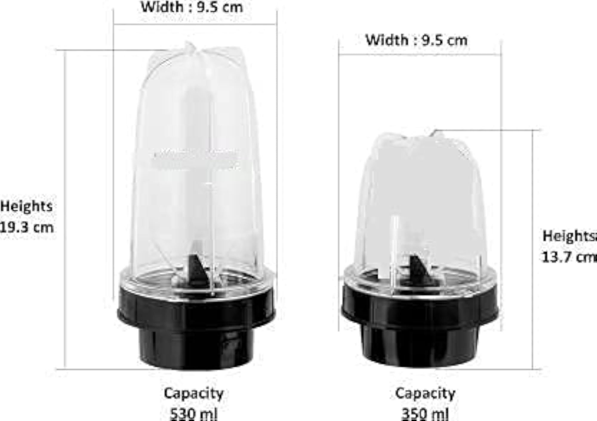 Bullet Juicer Jars Compatible with Any Mixer, 350ml & 530ml