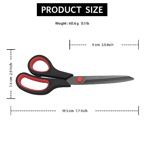 Image of KUONIIY Ultra Sharp Titanium Coated Scissors with Comfortable Multi Purpose Handles, Red Black, 19.5cm