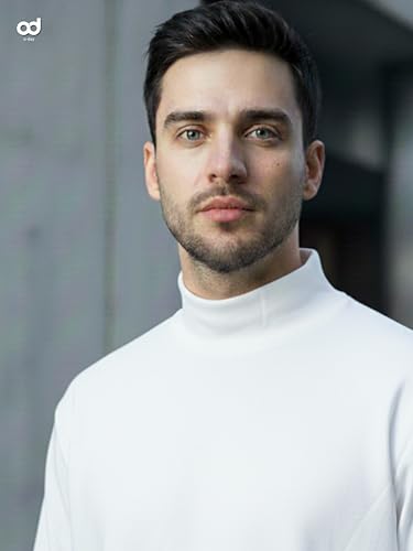 o-day Camiseta de cuello alto para hombre, 100 % algodón cálido – Camiseta de cuello alto para hombre, ajuste cómodo y suave, tallas M-XXL, Color blanco., M