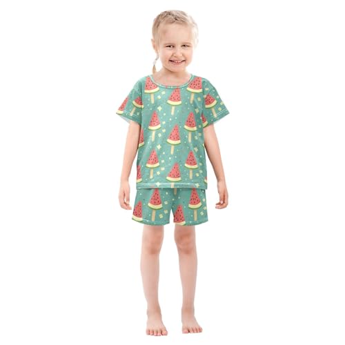ALAZA Watermelon Cartoon Stylish Pajamas Set Short Sleeve Cotton Sleepwear Summer Pjs 2 Piece 5-14Y3