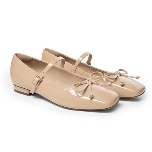 Image of Athlefit Women's Mary Jane Flats Dressy Comfortable Square Toe Ballet Flats Shoes with Buckle Strap