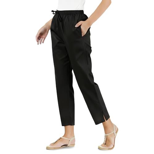 Image of Happy Bunny Parallel Pants for Women 100% Cotton Ankle Length Trousers Regular Fit with Elastic Drawstring Stylish & Pockets Casual Formal Wear for Office & Home