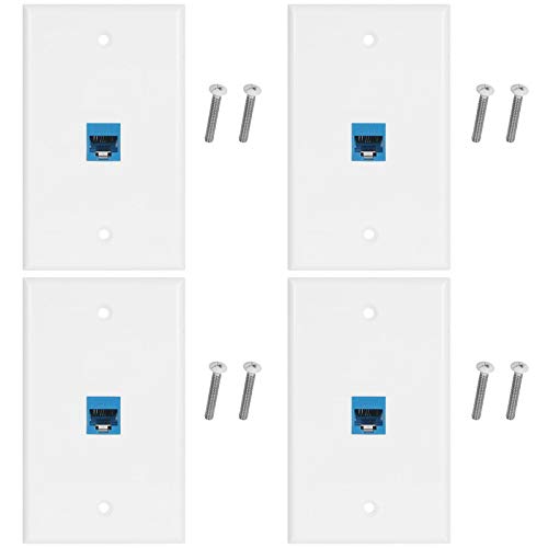 4 Pack Ethernet Wall Plate Outlet Rj45 Cat6 Wall Plate Keystone Jack 1 Port Female to Female, Compatible with Cat6/6e/5/5e Ethernet Devices