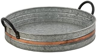 Galvanized Metal Serving Trays with Copper Strip and Iron Black H...