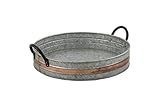 Galvanized Metal Serving Trays with Copper Strip and Iron Black Handles,Farmhouse Tray, Decorative Centerpiece for Coffee Table or Dining Table, Rustic Utility Trays for All Purpose, Round Trays…