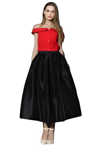 Women Skirt Midi-Length Black Taffeta Skirt – Elegant Special Occasion Skirt