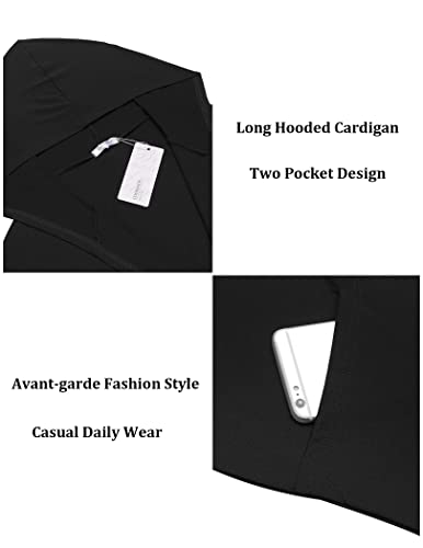 Coofandy Men's Long Cardigan Lightweight Relaxed Fit Knitted Open Front Draped Hooded Overcoat With Pockets Black #TOP5