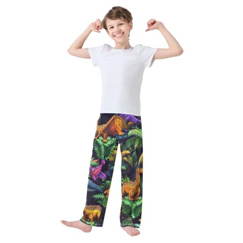 ZZXXB Tropical Dinosaur Print Boys Long Pants Soft Trousers Elastic Waist Kids Lounge Bottoms with Pockets S-XL3