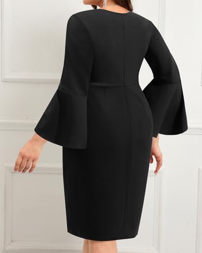 Plus Size Cocktail Dress - Church Bodycon Wedding Guest Bell Long Sleeve Pencil Dresses2