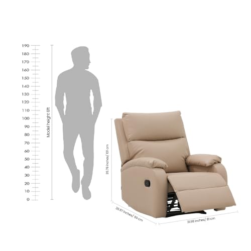Image of Royaloak Nova Leatherette Recliner 1 Seater, Manual Recliner Chair with High Backrest, Tufted Design, Padded Armrests & Soft Cushions, Living Room Recliner Sofa, Ivory