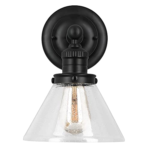 Image of Design House Augustin Wall Sconce, 1-Light, Seeded Glass Warm Glow, Dimmable, Up /Down Glow, Easy Installation, E26 Socket, Black, 7.9 in L x 8.5 in D x 11.1 in H, 589028-BLK