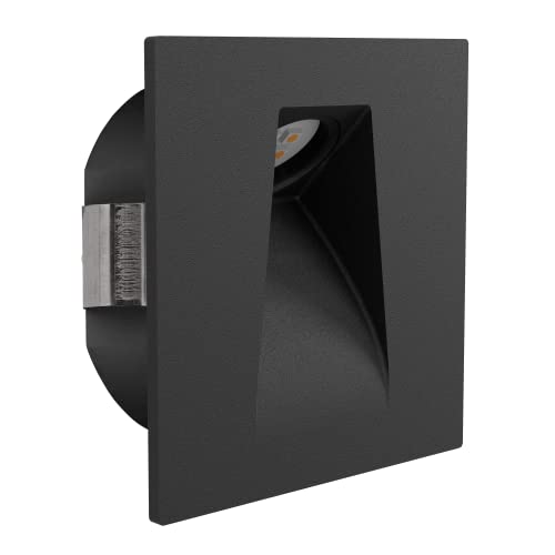 EGLO LED lámpara empotrada Mecinos, LED luz empotrada, iluminación de la escalera de metal en negro, LED luz empotrada en la pared blanco cálido, L x A 8 cm