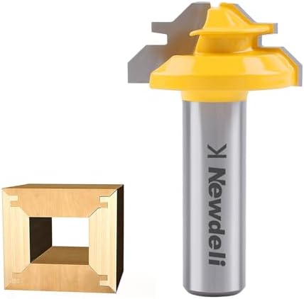 Newdeli 45 Degree Lock Miter Router Bit, 1/2" Shank, 2 Flute, Carbide & Steel, Ideal for 90-Degree Tenon Joint Woodworking