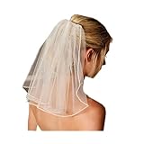 Traumhk Flower Girl Veil First Communion Veils Short Bachelorette Veils with Rhinestone Comb Wedding Hair Accessories for Children Girl