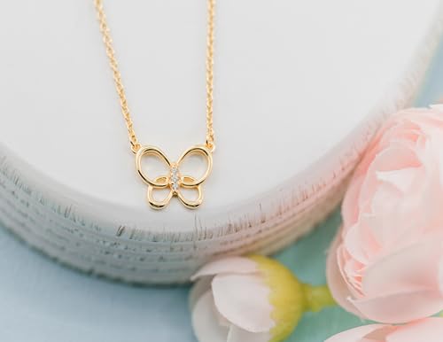 Cherished Moments Girl's Sterling Silver or 14K Gold Plated Butterfly Necklace Gift for Toddlers or Kids, 14-16 inch3