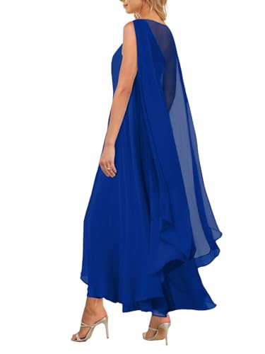 Image of Aisbei Women's Elegant One Shoulder A Line Flowy Maxi Dress Evening Gowns Party Formal Wedding Guest Dresses with Cape