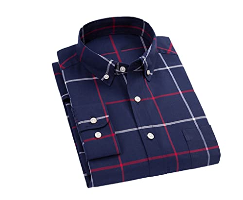 Men's Long Sleeve Heavy Cotton Shirt Single Patch Pocket Comfortable Solid Casual Button-Down Oxford Dress Shirts