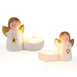 Staymoment Engel Deko Weihnachten Kerzenständer: 2er Set Weihnachtsengel Teelichthalter Engel Figur Keramik Schutzengel Figur Kleine Angel Weihnachtsdeko Innen Tischdeko