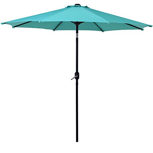 Grand Patio Parasol de terrasse amélioré de 2,7 m avec 8 baleines, parasol de table avec manivelle/inclinable, pare-soleil d'extérieur pour piscine, jardin, cour, plage, bleu Cover