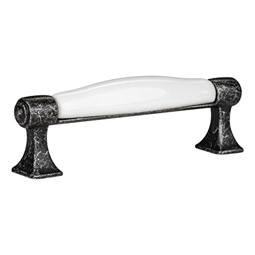 SO-TECH® Landhausgriff MARIE Porzellangriff Weiß Küchengriff Altsilberoptik BA 96 mm