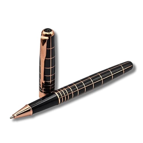 Image of Venti Gold Trim Roller Ball Pen| Black Body Color | Ink Color - Blue | Novel Gifts For Professionals | Premium Pens For Personal & Professional Use | Return Gift | (831A, Ball Point-Blue)