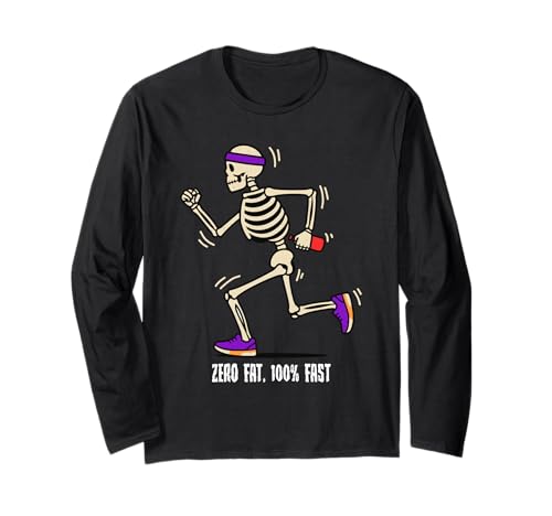 Zero Fat 100% Fast Halloween Skeleton Runner Running Maglia a Manica