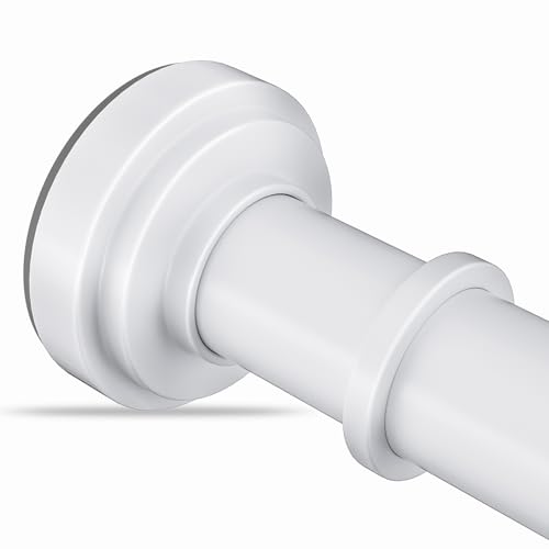 White Tension Shower Curtain Rod 36-84 Inch(3-7ft) Never Rust No Drilling Non Slip Spring Tension Shower Rod, Heavy Duty Tension Rod, Adjustable Curtain Rod for Bathroom Window Living Room