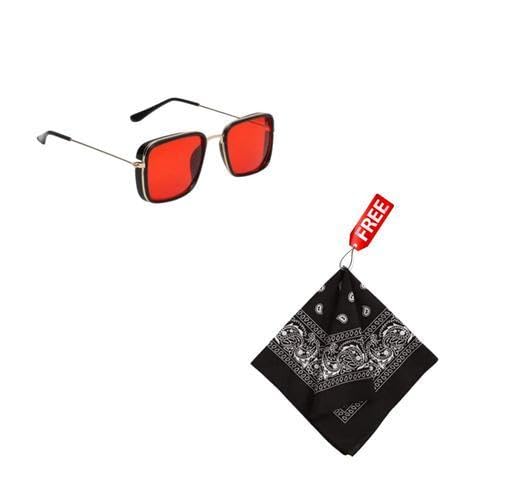 Red Square Sunglasses for Men Kabir Singh Sunglasses UV Protection Tony Stark Sunglasses Printed Black Cotton Hanky/Badana/Rumal for Both Men & Women SHA-P195