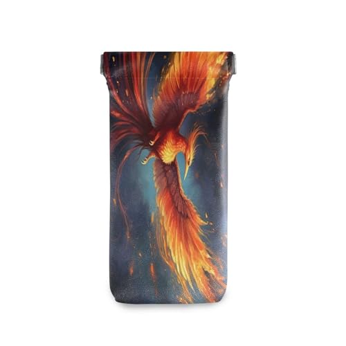 FLildon Fire Phoenix Eyeglasses Pouch Squeeze Top Sunglasses Case Soft PU Leather Eyeglass Bag for Men Women