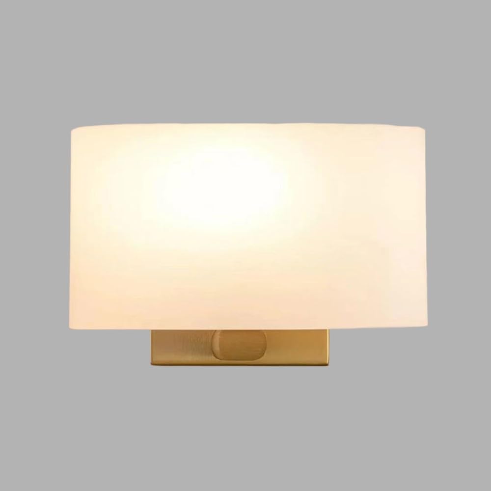 SXECAEPS Glass Wall Mount Light Modern Sconce Lighting Fixture, Metal Hardwired Lamp with White Shade, E27 Bedroom Headboard Lights, Living Room Hallway Decor Sconces(Gold)