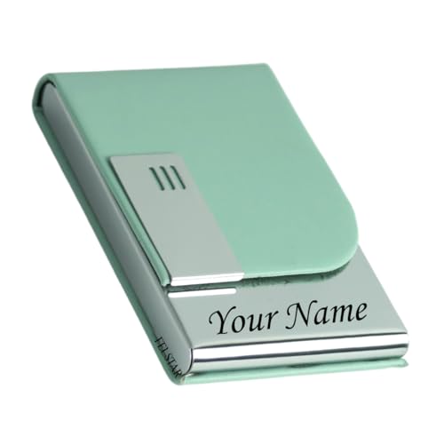 Image of Felstar Customised /Personlised Name Engraved Pu Leather & Metal Unisex RFID Blocking Business Visiting Wallet Card Holder for Men & Women /Gift Your Loved Once on Any Occasion (Green)