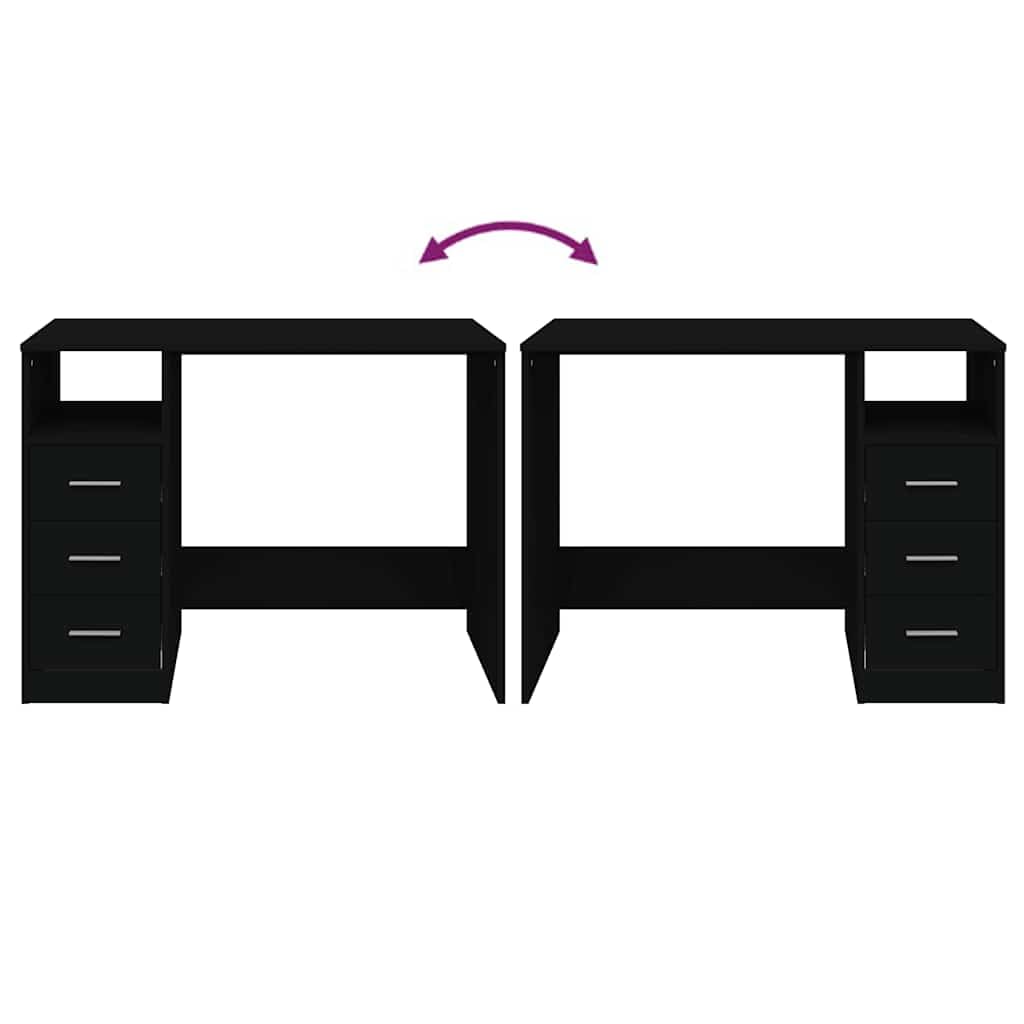 Schreibtisch mit Schubladen schwarz 102x50x76 cm Holzwerkstoff, Bürotisch für Homeoffice, Computertisch mit 3 Schubladen und offenem Fach, Stauraum und Ordnung
