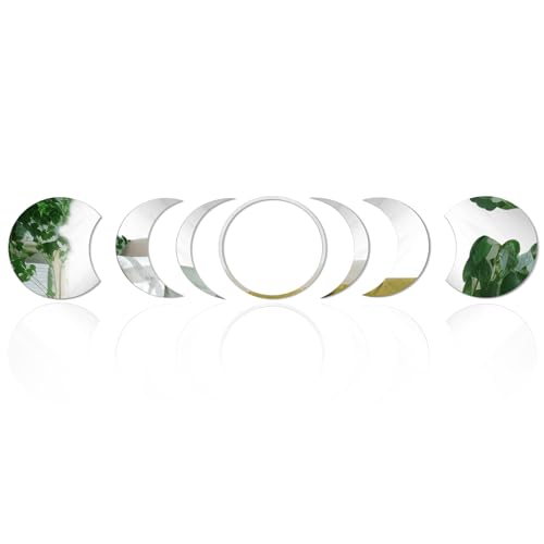 CUGBO Moon Phase Acrylic Mirror Wall Stickers, Moon Shape DIY Self Adhesive Mirror Sticker Wall Decorations for Living Room Bathroom Bedroom Office Art Decor (Moon Phase1)
