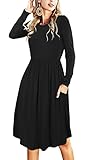 Women Fall Knit Long Sleeve Midi Teacher Work Casual Funeral Dress Solid Black M