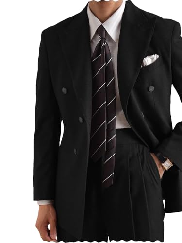 Retro Men's 2 Piece Double Breasted Suits Slim Fit Tuxedo Jacket and Dress Pants Set for Wedding Business Prom