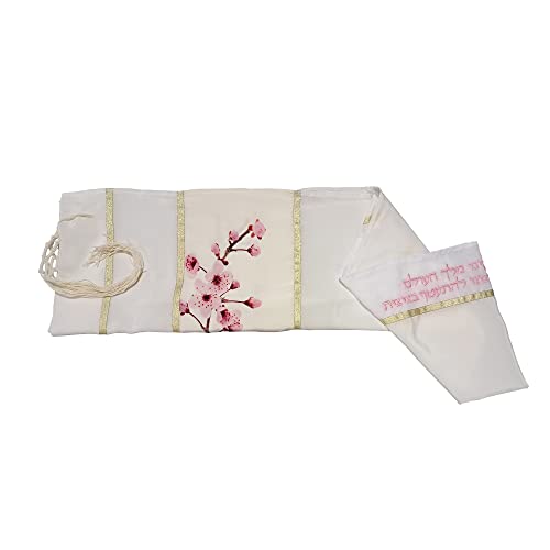 Personalized Silk Tallit, Cherry Blossom Bat Mitzvah Tallit, Women's Tallit Prayer Shawl 20 inches by 72 inches, Girls Tallit from Israel2