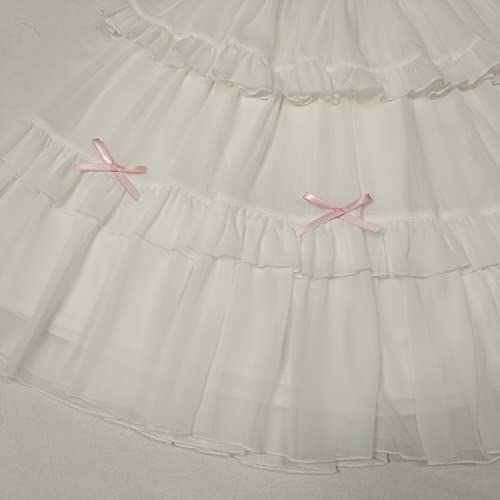 Ruffle Skirt Teens Japanese Chiffon Mini Skater Kawaii Bow High Rise Tiered A Line Flowy Petticoat Skirt4