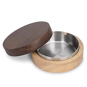 Aschenbecher mit Deckel Edelstahl Hölzern Windaschenbecher Winddicht für Draussen Innen Büro Wohnzimmer Haus Rauchen…