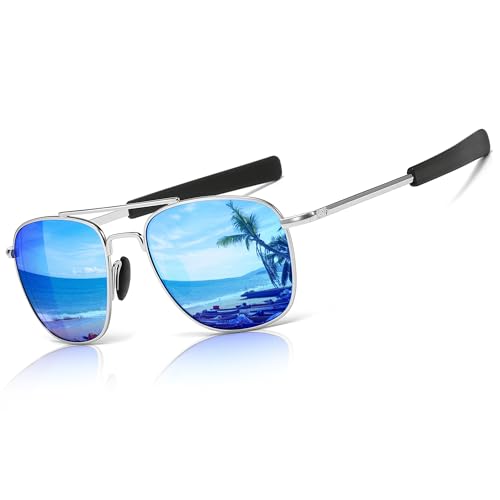 SUNGAIT Men's Military Style Polarized Pilot Aviator Sunglasses Bayonet Temples
