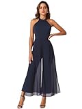 Allegra K Elegant Jumpsuit for Women's Summer Sleeveless Halter Neck Wedding Chiffon Wide Leg Dressy Jumpsuits Medium Dark Blue