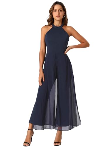 Allegra K Elegant Jumpsuit for Women's Summer Sleeveless Halter Neck