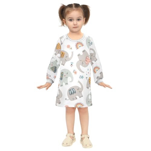 Cute Elephants Girls Dresses Long Sleeve Sweatshirt Dress for Girls Winter Toddler Casual A Line Dresses Size 2-8T4