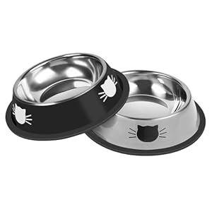 2 Pcs Non-Slip Stainless Steel Small Food Bowls – Unbreakable, Thicken Cat Feeder, 7 Oz Dishes – Suitable for Indoor Small Pets – Removable Rubber Base, Easily Clean, Lovely Color