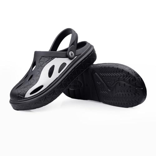 Image of Deer Rock Unisex Black & White Chunky Sole Clogs | Lightweight EVA Slip-On Sandals with Breathable Cut-Out Design & Adjustable Heel Strap