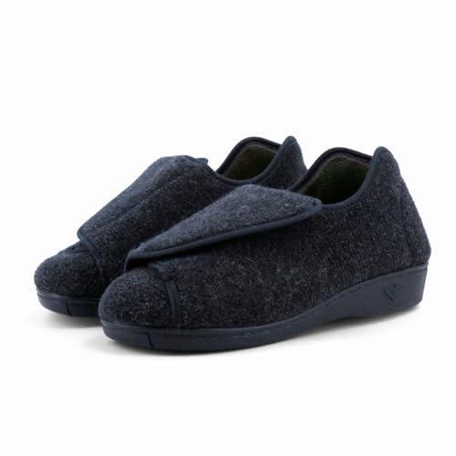 JOMIX Zapatillas de Casa Mujer Botín Invierno Pantuflas Ortopédicas Forradas Peluche Antideslizantes Cierre Autoadherente Ajustable para Pies Hinchados y Sensibles Aptas Diabéticas ESW2522 Azul 38