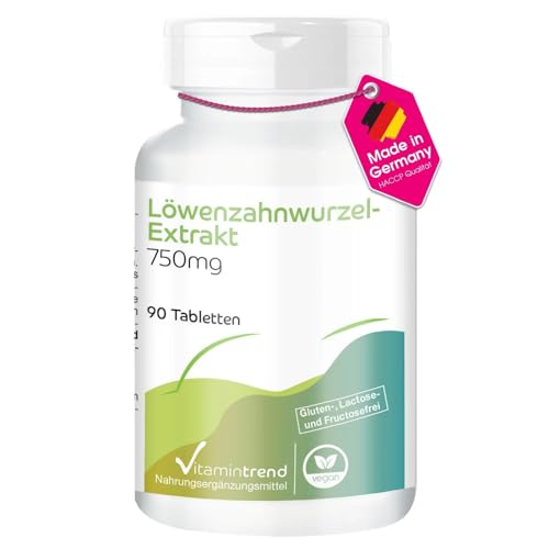 Vitamintrend Löwenzahn Extrakt 750mg, 90 Tabletten, hochdosiert 10:1 Löwenzahnwurzelextrakt, Nahrungsergänzungsmittel vegan ohne Magnesiumstearat, in Deutschland hergestellt