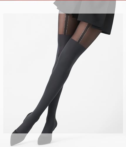 Image of MARILYN Mock Suspender Tights Over Knee Stockings Illusion Thigh High European Design