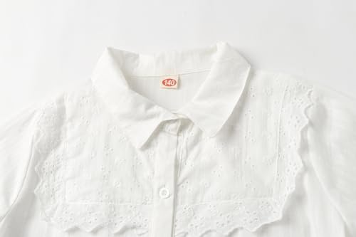 Image of LittleSpring Girls Button Down Shirt for Kids Peter Pan Collar Ruffle Blouse